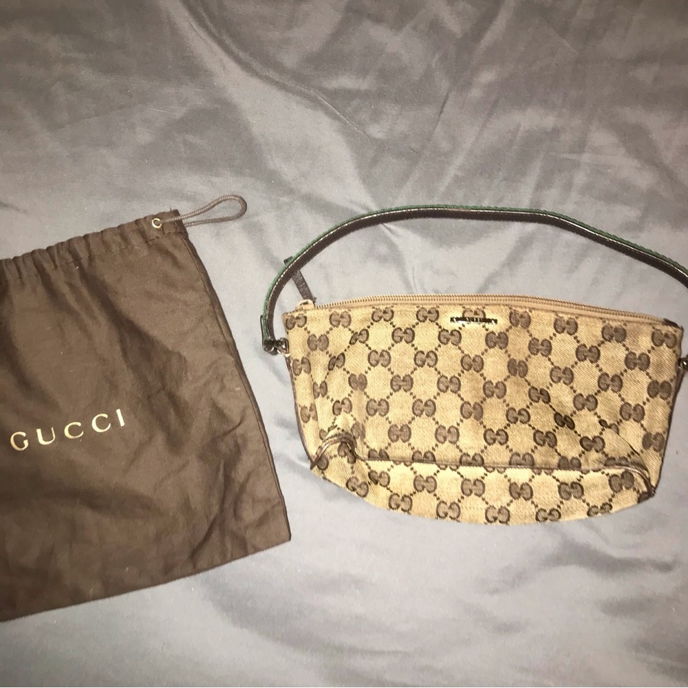 Gucci GG Canvas Sherry Line Accessory Pouch Handbag Beige 141809